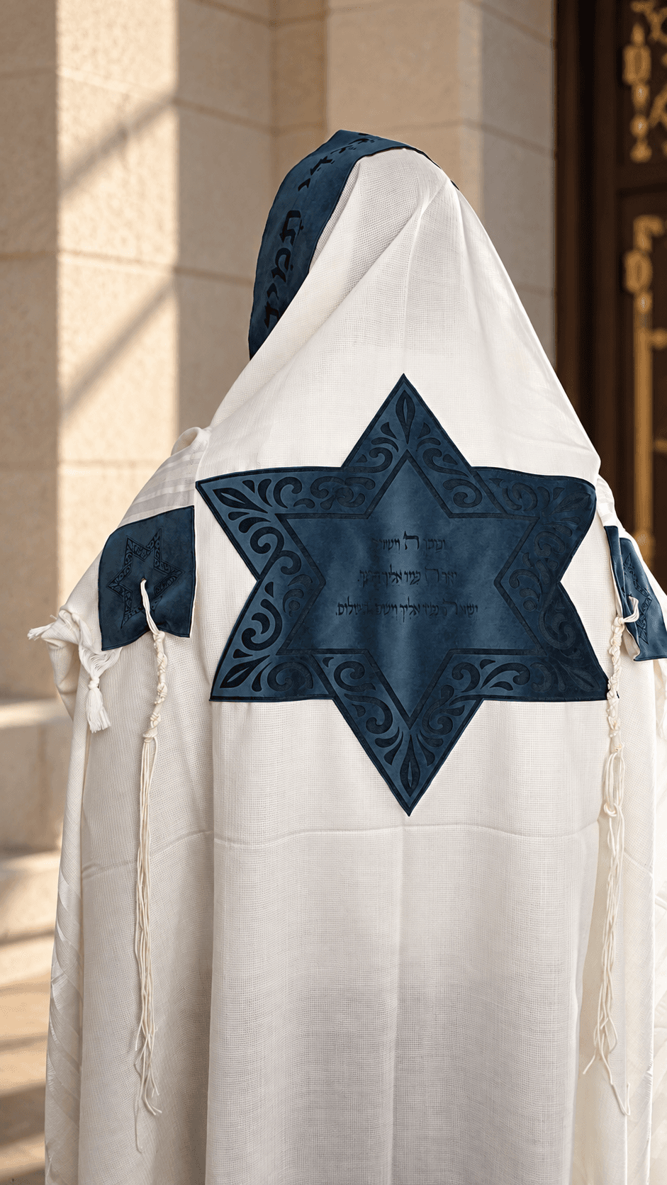 טלית עם עטרה ומגן דוד בצבע כחול בהיר